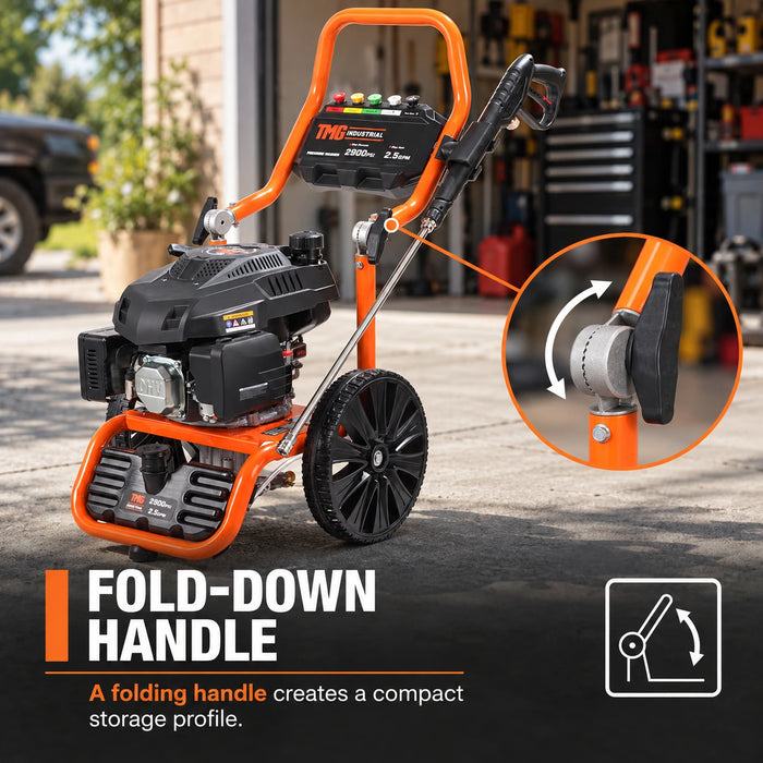2900 PSI Gas Pressure Washer, 2.5 GPM, 200cc Gas Engine, 25' Hose, 12" Wheels, Fold-Down Handle, TMG-GPW30RV
