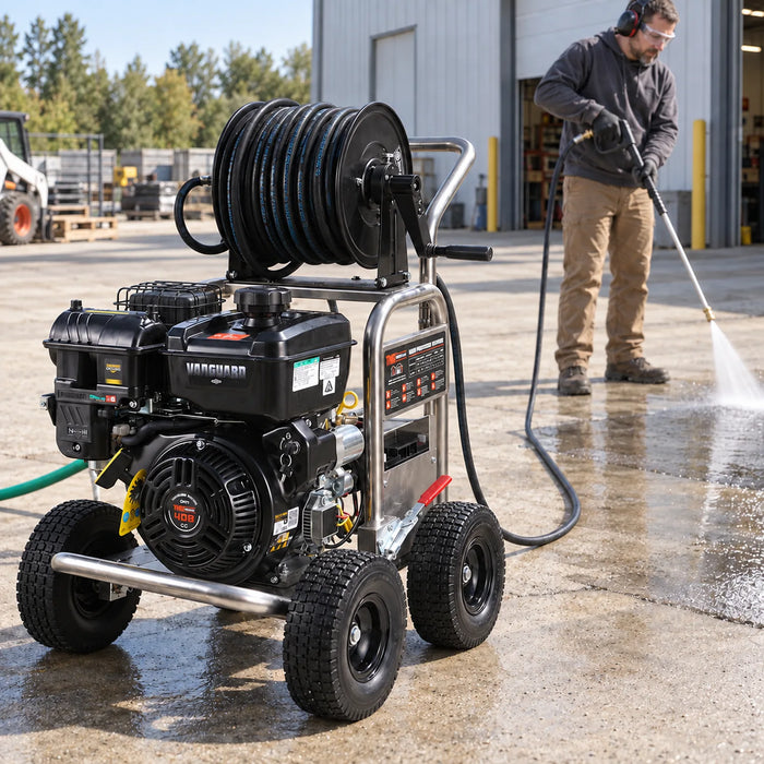Nettoyeur haute pression à essence 3600 PSI, 4 GPM, moteur Vanguard 408cc, pompe industrielle Triplex AR, dévidoir 98', TMG-GPW36BS