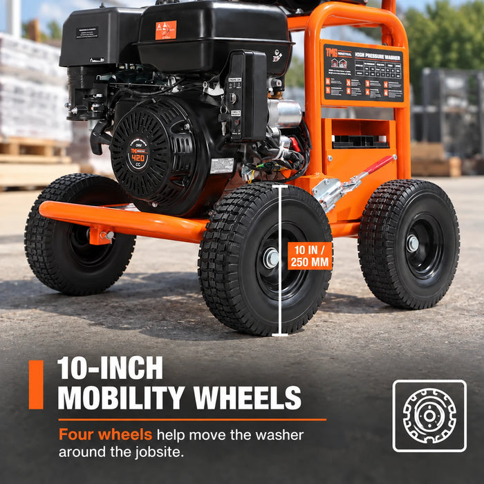 3600 PSI Gas Pressure Washer, 4 GPM, 420cc Gas Engine, Industrial Triplex Pump, 98' Hose Reel, TMG-GPW36R