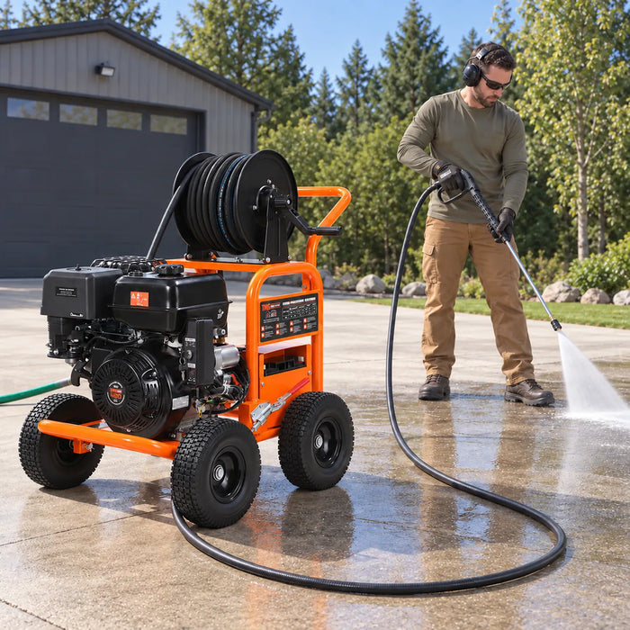 3600 PSI Gas Pressure Washer, 4 GPM, 420cc Gas Engine, Industrial Triplex Pump, 98' Hose Reel, TMG-GPW36R
