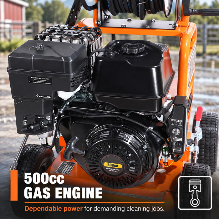 Nettoyeur haute pression à essence 4000 PSI, 4 GPM, moteur à essence 500cc, pompe triplex industrielle, enrouleur de tuyau 98', TMG-GPW40R