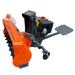 Opposite side view of the TMG-GSB48U snow blower showing the discharge chute, engine, orange auger housing and mounting frame.