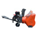 Side view of the TMG-GSB48U snow blower showing the gas engine, support wheel, control cable and rear mounting arm.