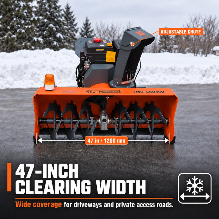 47" ATV/UTV Gas Snow Blower, 24" intake height, 420cc Gas Engine, Serrated Auger, Remote Control, Universal Mount Plate, TMG-GSB48U
