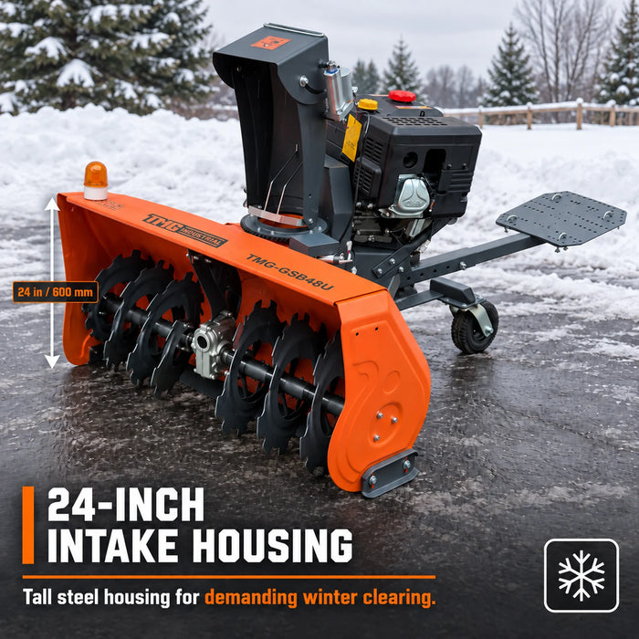 47" ATV/UTV Gas Snow Blower, 24" intake height, 420cc Gas Engine, Serrated Auger, Remote Control, Universal Mount Plate, TMG-GSB48U