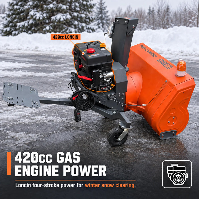 47" ATV/UTV Gas Snow Blower, 24" intake height, 420cc Gas Engine, Serrated Auger, Remote Control, Universal Mount Plate, TMG-GSB48U