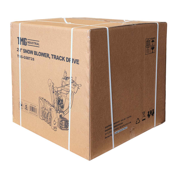 28" Track Drive Snow Blower, 302cc/10 HP Gas Engine, Electric Start, Serrated Auger, Joystick, LED Light, Heated Handlebar, TMG-GSBT28