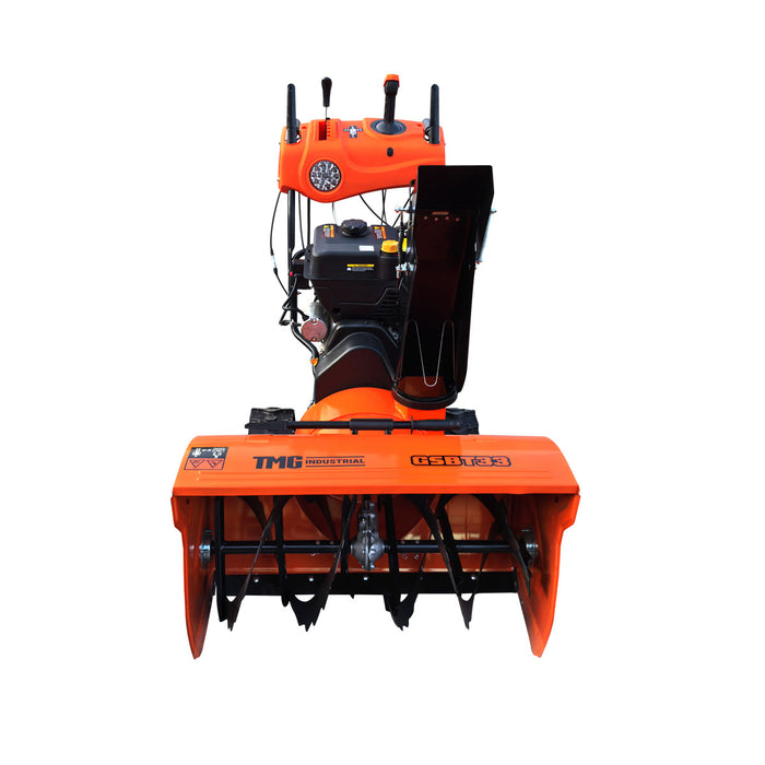 Fraise à neige autotractée 33 po, moteur à essence 420 cm3 15 HP, tarière dentelée, manette de commande, phare à DEL, poignée chauffante, TMG-GSBT33