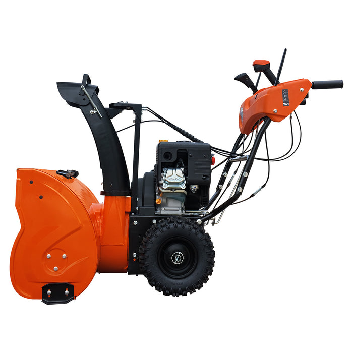 24" Snow Blower, 212cc 7 HP Gas Engine, Electric Start, Serrated Auger, Joystick, LED Light, Heated Handlebar, TMG-GSBW24