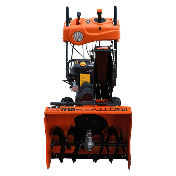 24" Snow Blower, 212cc 7 HP Gas Engine, Electric Start, Serrated Auger, Joystick, LED Light, Heated Handlebar, TMG-GSBW24