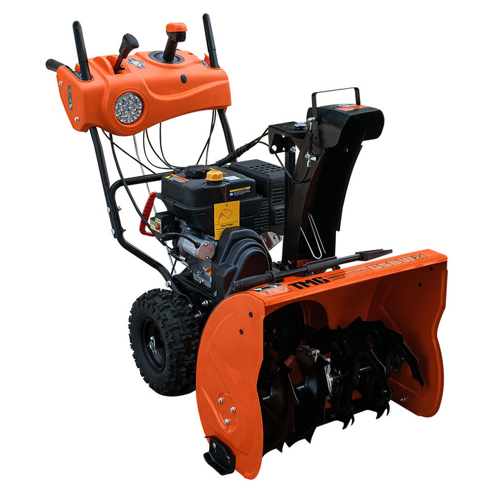 24" Snow Blower, 212cc 7 HP Gas Engine, Electric Start, Serrated Auger, Joystick, LED Light, Heated Handlebar, TMG-GSBW24