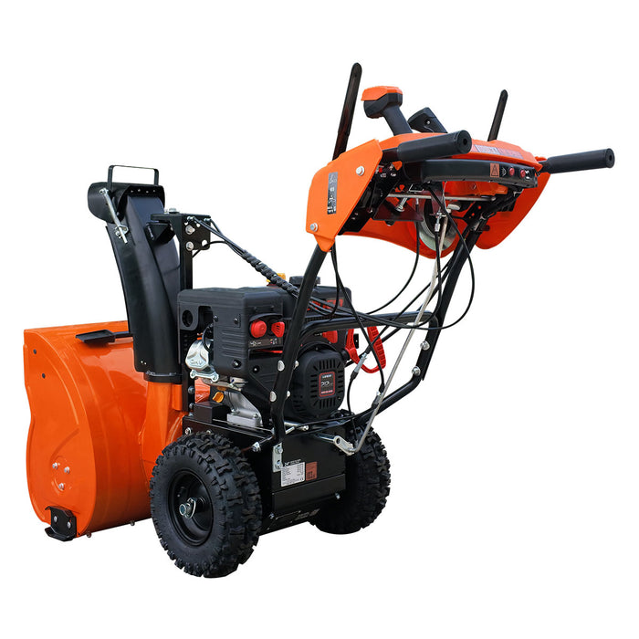 24" Snow Blower, 212cc 7 HP Gas Engine, Electric Start, Serrated Auger, Joystick, LED Light, Heated Handlebar, TMG-GSBW24