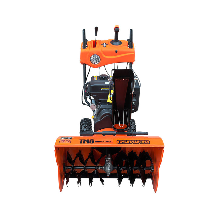 Souffleuse à neige 30 po, moteur à essence 302 cm³ 10 HP, démarreur électrique, tarière dentelée, manette de commande, lumière à DEL, guidon chauffant, TMG-GSBW30