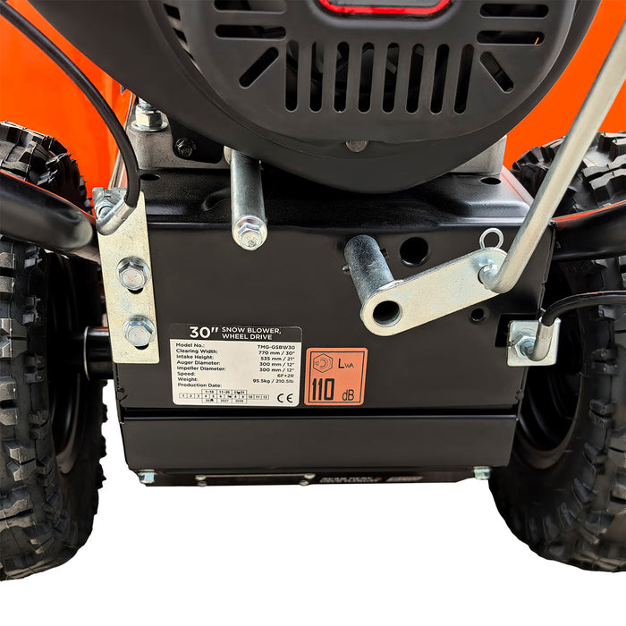 Souffleuse à neige 30 po, moteur à essence 302 cm³ 10 HP, démarreur électrique, tarière dentelée, manette de commande, lumière à DEL, guidon chauffant, TMG-GSBW30