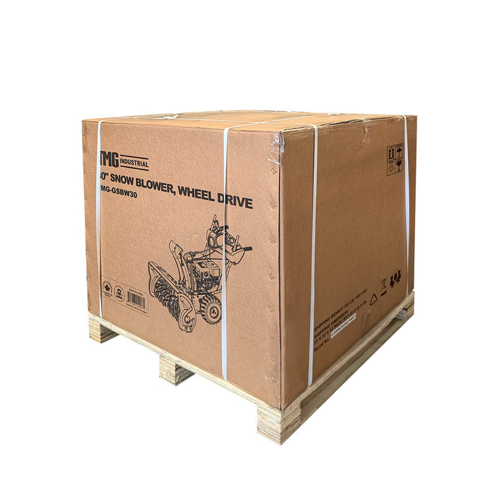 Souffleuse à neige 30 po, moteur à essence 302 cm³ 10 HP, démarreur électrique, tarière dentelée, manette de commande, lumière à DEL, guidon chauffant, TMG-GSBW30