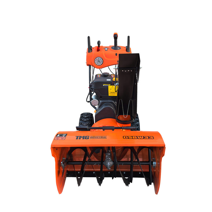 Souffleuse à neige 33", moteur à essence 420cc 15 CV, tarière dentelée, joystick, lumière LED, poignée chauffante, TMG-GSBW33