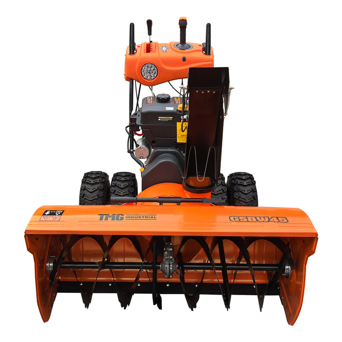 Souffleuse à neige 45 po, moteur à essence 420 cm3 15 CV, tarière dentelée, joystick, lumière DEL, poignée chauffante, TMG-GSBW45