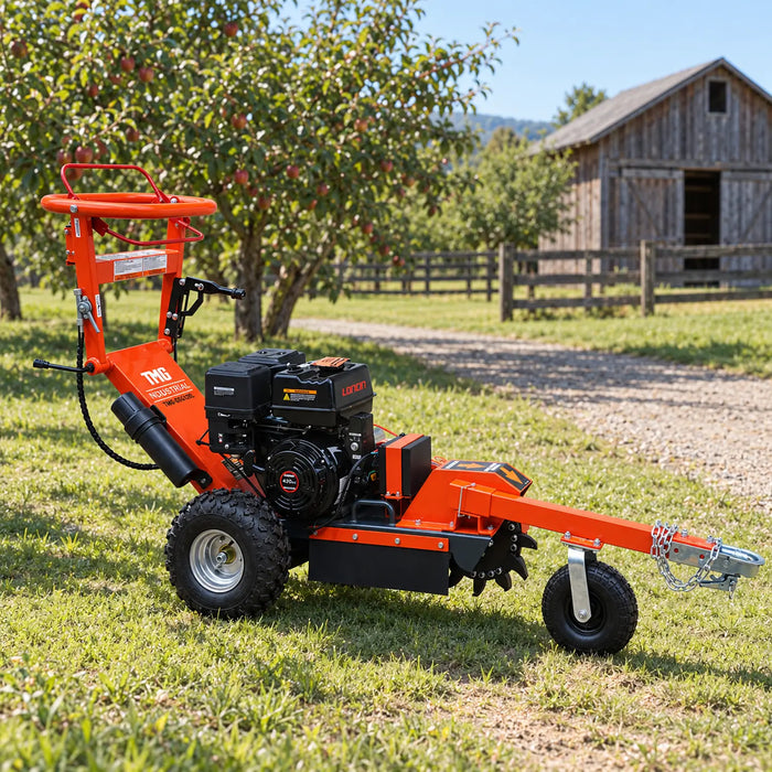 Walk Behind Gas Powered Stump Grinder, ATV/UTV Tow Bar, 12 Carbide Teeth, 24" Cutting Capacity, 15 HP Gasoline Engine, TMG-GSG12EL