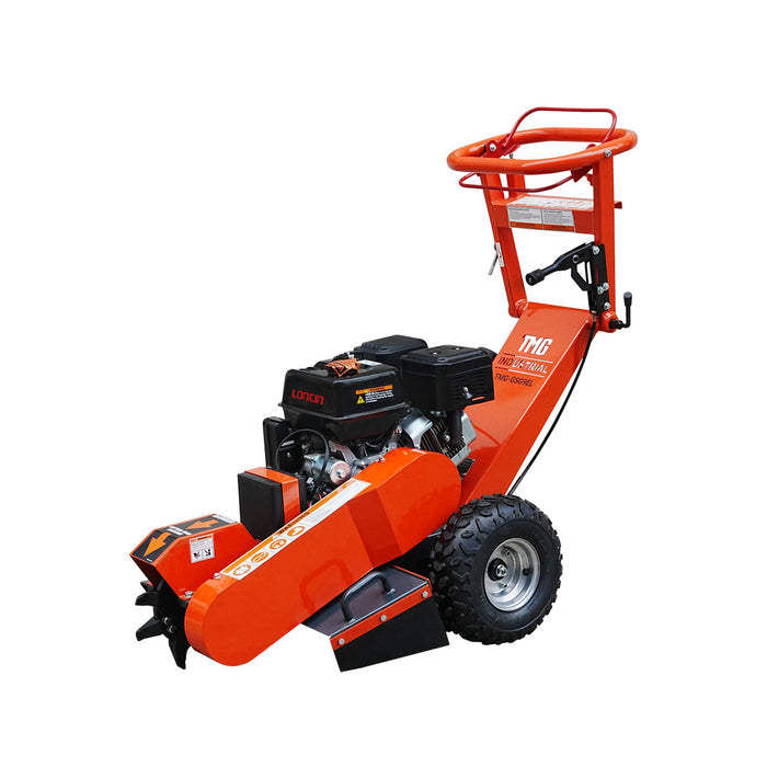 Walk-behind gas stump grinder with 9 carbide teeth, 24-inch cutting capacity and 15 HP gas engine