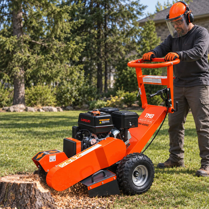 Walk Behind Gas Powered Stump Grinder, 9 Carbide Teeth, 24" Cutting Capacity, 15 HP Gasoline Engine, TMG-GSG9EL