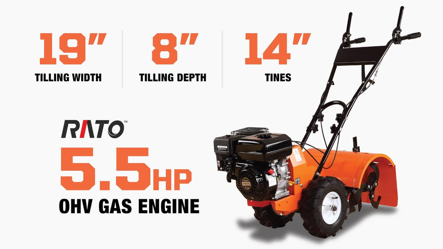 19" Self-Propelled Garden Tiller, 5.5 HP Gas Engine, Rear Tine, 8" Tilling Depth, TMG-GT19 (Discontinued — Product and Replacement Parts No Longer Available)