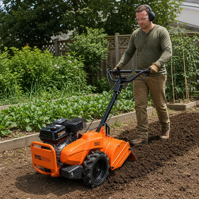 18" Self-Propelled Garden Tiller, Dual Rotation, 6.5” Tilling Depth, 196cc (6.5HP) Gas Engine, TMG-GT30