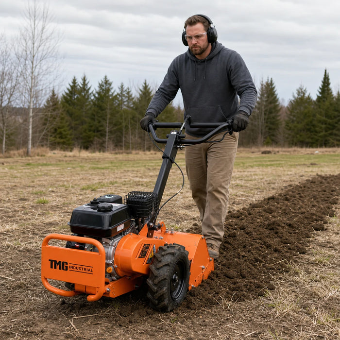 18" Self-Propelled Garden Tiller, Dual Rotation, 6.5” Tilling Depth, 196cc (6.5HP) Gas Engine, TMG-GT30