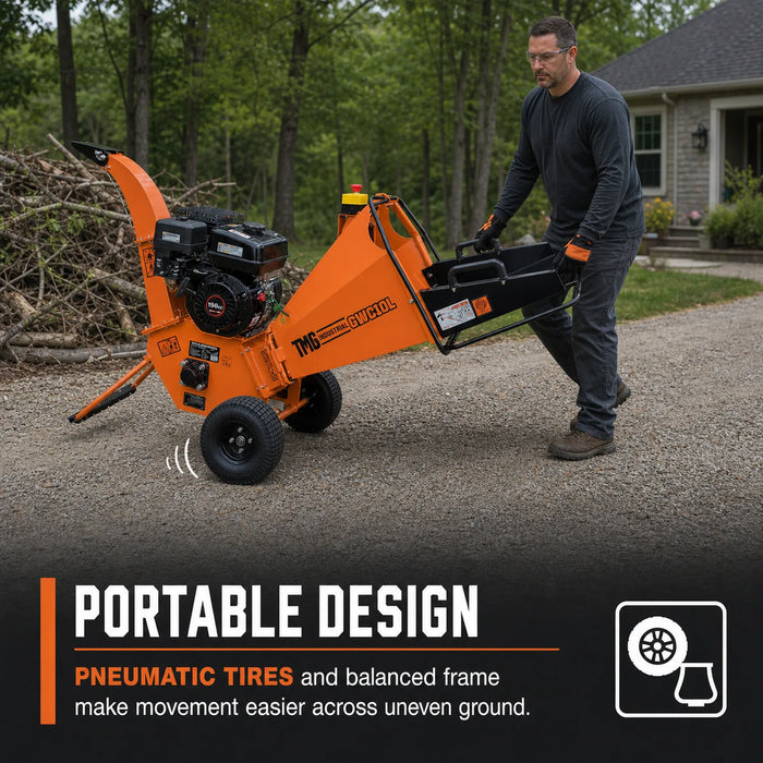 4" Wood Chipper with 6.5 HP Gas Engine, 6" Reversible Blades, 9.5" Rotor, TMG-GWC10L