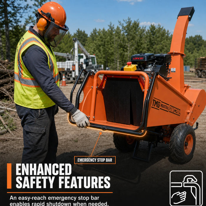 4-3/4" Wood Chipper with 14 HP Gas Engine, Electric Start, 2" Hitch Tow-Behind, TMG-GWC20L