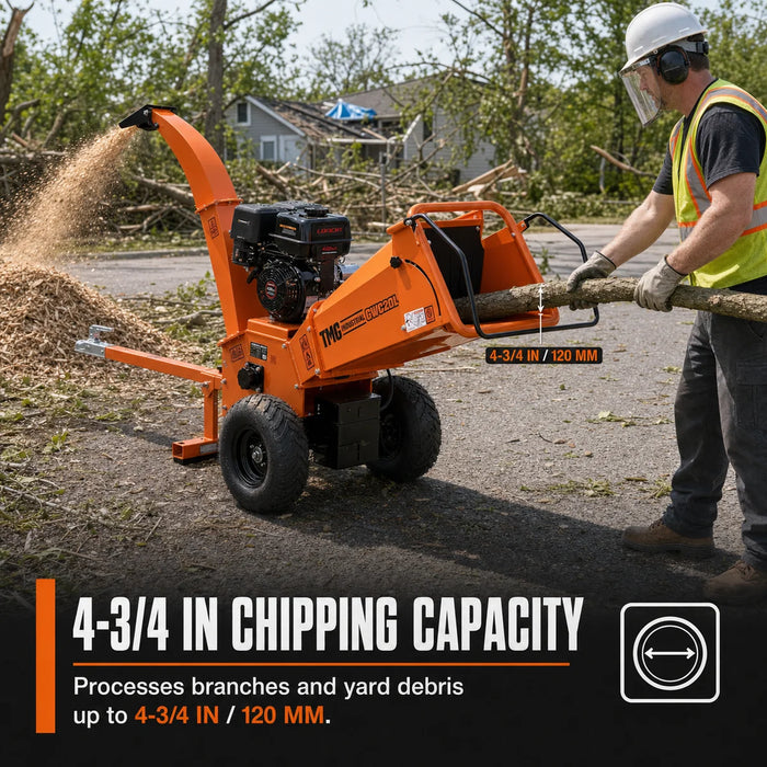 4-3/4" Wood Chipper with 14 HP Gas Engine, Electric Start, 2" Hitch Tow-Behind, TMG-GWC20L