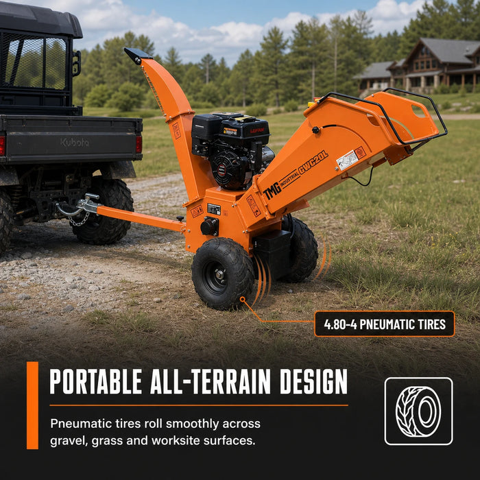 4-3/4" Wood Chipper with 14 HP Gas Engine, Electric Start, 2" Hitch Tow-Behind, TMG-GWC20L