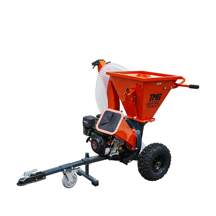 3-inch wood chipper shredder vacuum with 7 HP gas engine, ATV/UTV tow-behind