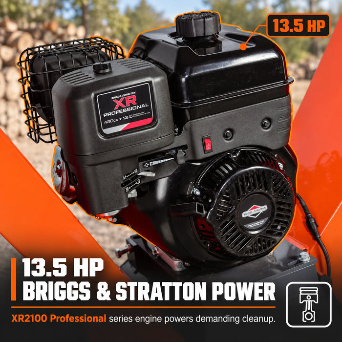 Déchiqueteuse à bois de 4-3/4" po avec moteur à essence Briggs & Stratton de 13.5HP, attelage de remorquage de 2" po TMG-GWC5