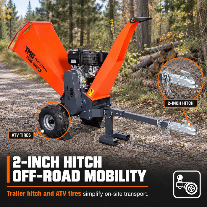 Déchiqueteuse à bois de 4-3/4" po avec moteur à essence Briggs & Stratton de 13.5HP, attelage de remorquage de 2" po TMG-GWC5