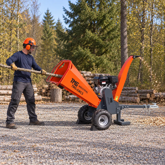 Déchiqueteuse à bois de 4-3/4" po avec moteur à essence Briggs & Stratton de 13.5HP, attelage de remorquage de 2" po TMG-GWC5