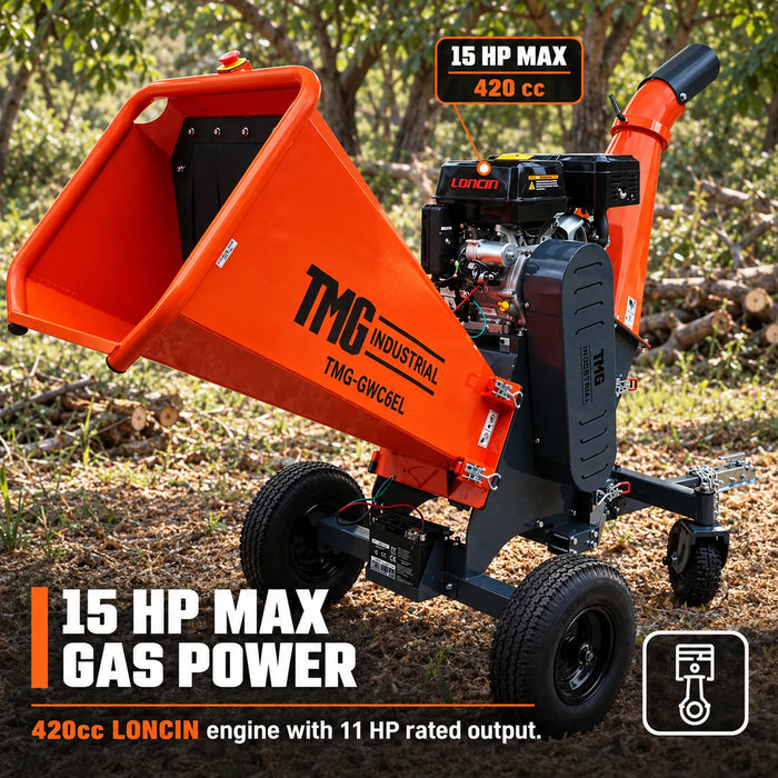 Heavy Series™ 6" Wood Chipper, 15 HP Gas Engine with E Start, ATV/UTV Tow-Behind, 12'' Reversible Blade TMG-GWC6EL