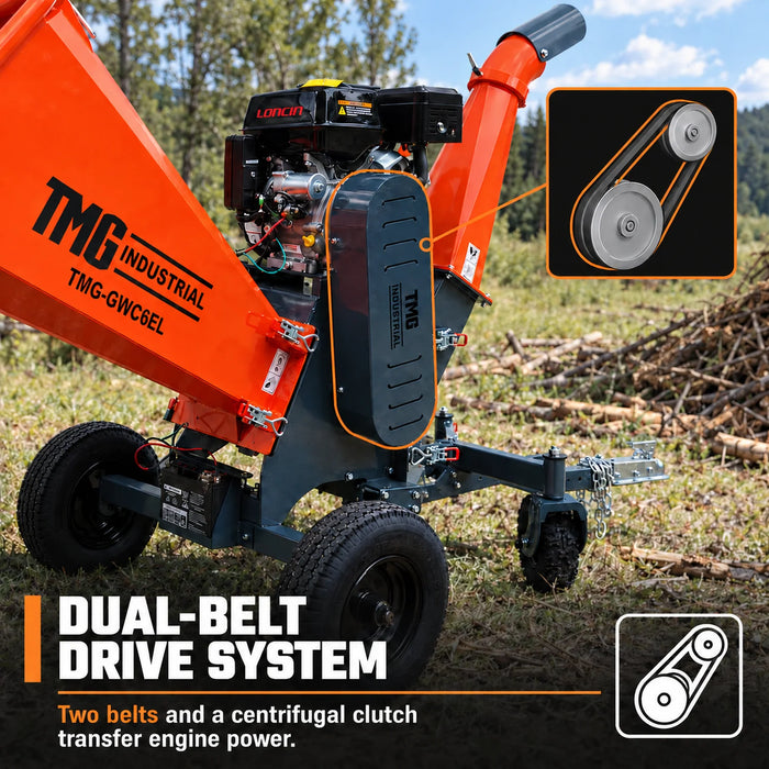 Heavy Series™ 6" Wood Chipper, 15 HP Gas Engine with E Start, ATV/UTV Tow-Behind, 12'' Reversible Blade TMG-GWC6EL
