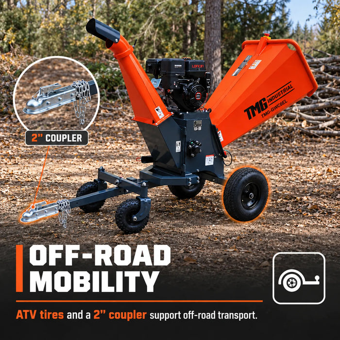 Heavy Series™ 6" Wood Chipper, 15 HP Gas Engine with E Start, ATV/UTV Tow-Behind, 12'' Reversible Blade TMG-GWC6EL