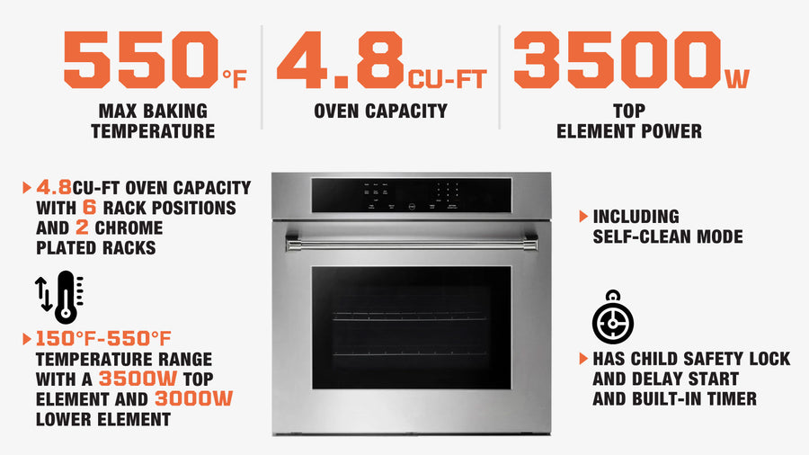 TMG Living Kitchen 30" Professional Electric Wall Oven, Self-Clean, Gray Porcelain w/White Dots, 3500W, TMG-HOW30