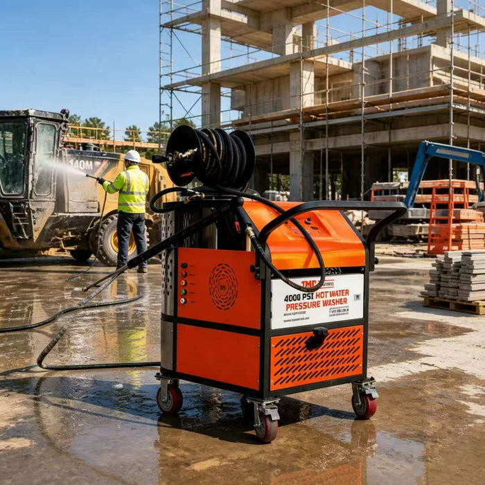 4000 PSI Hot Water Pressure Washer with 85' High-Pressure Hose Reel, 7.5 HP Electric Motor, TMG-HW42E