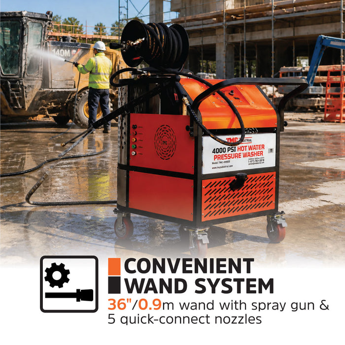 4000 PSI Hot Water Pressure Washer with 85' High-Pressure Hose Reel, 7.5 HP Electric Motor, TMG-HW42E