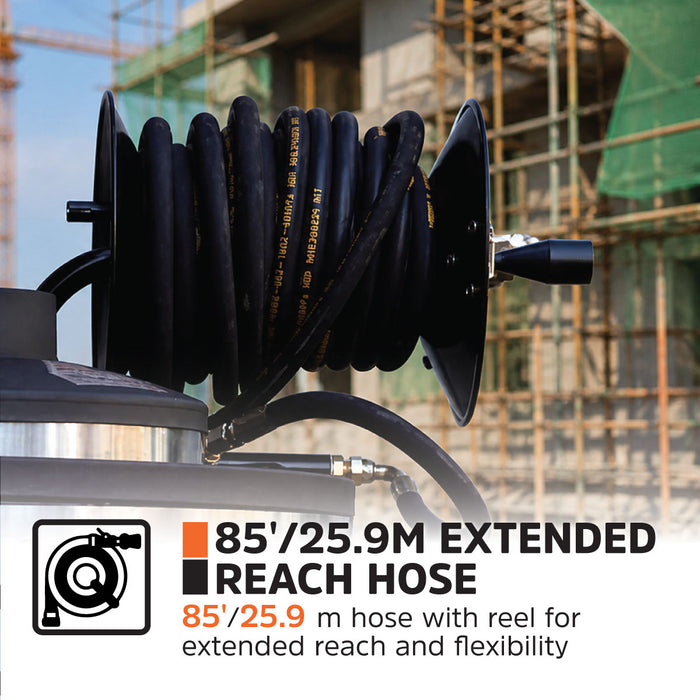 4000 PSI Hot Water Pressure Washer with 85' High-Pressure Hose Reel, 7.5 HP Electric Motor, TMG-HW42E