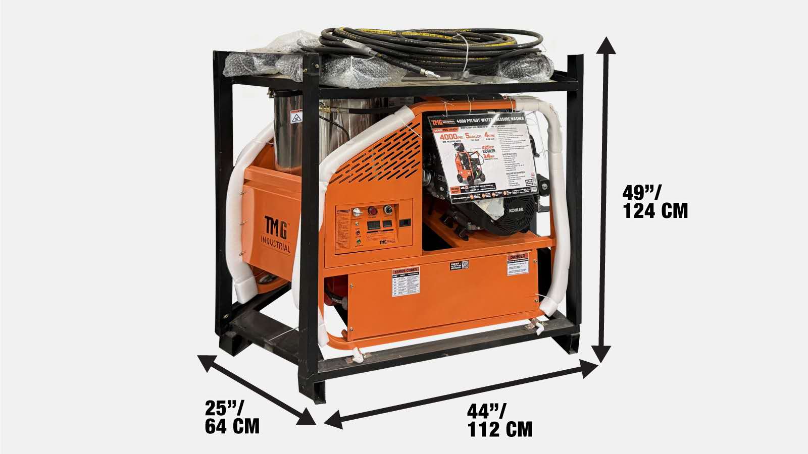 4000 PSI Hot Water Pressure Washer with 85’ Hose Reel, 14 HP Kohler Engine TMG-HW42R-shipping-info-image