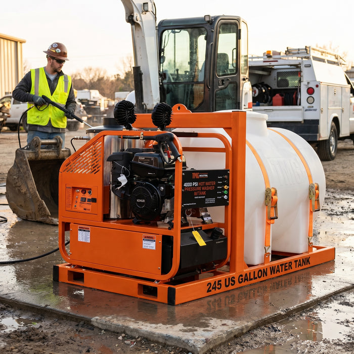 4000 PSI Hot Water Pressure Washer, Skid Mounted with 245 Gallon Tank, 14 HP Kohler Engine TMG-HW42T