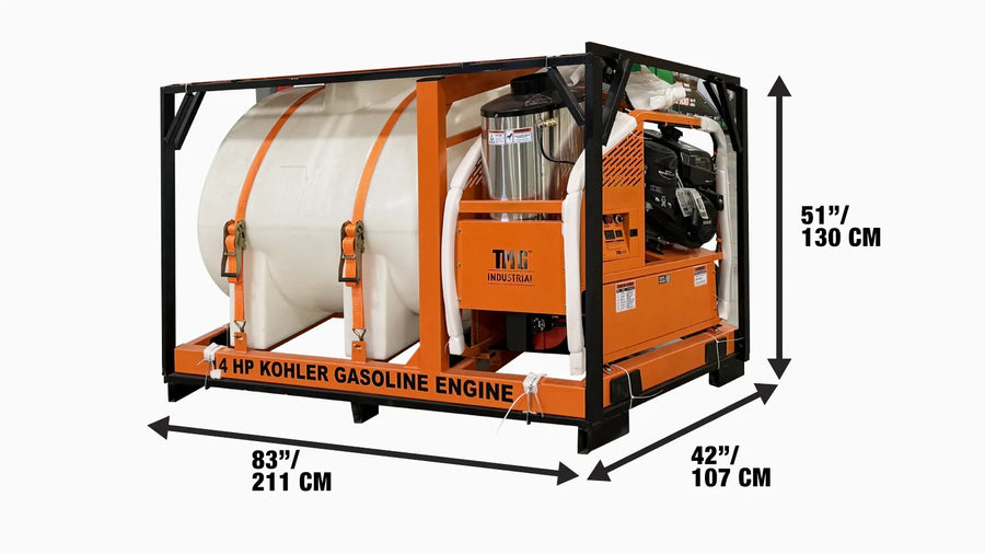 Nettoyeur haute pression à eau chaude 4000 PSI, monté sur patins avec réservoir de 245 gallons, moteur Kohler 14 CV TMG-HW42T