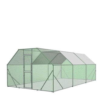 TMG Industrial 10’ x 20’ Wire Mesh Chicken Run Shelter Coop, Galvanized Steel, 200 Sq-Ft, Lockable Gate, PVC Coated Mesh, TMG-CRS1020