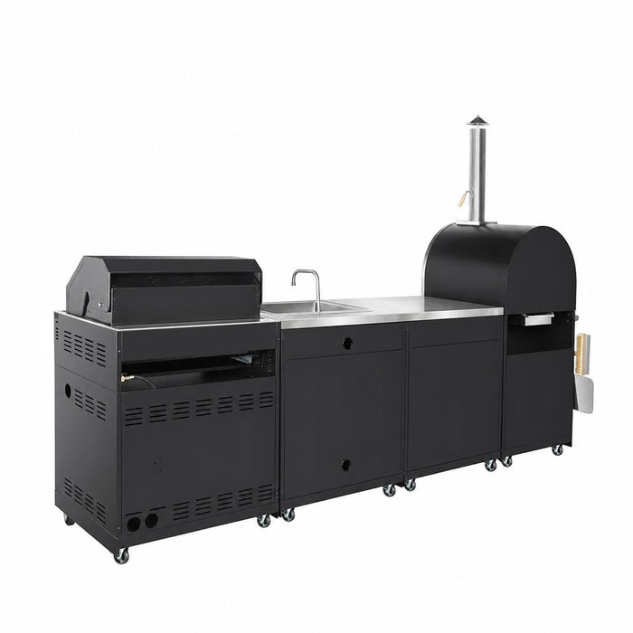 11' 4-Burner Outdoor Kitchen Island (Black), 48000 BTUs, Built-In Pizza Oven, ¾" Cordierite Pizza Stone, CSA Certified, TMG-LKS11B