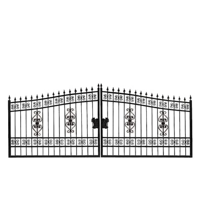 TMG Industrial 16-ft Bi-Parting Deluxe Wrought Iron Ornamental Gate, 100% Solid Forged Steel, Powder Coated, TMG-MG16