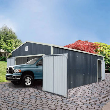 TMG 16' x 24' Metal Garage Shed, Double Front Side Doors, 384 Sq-Ft