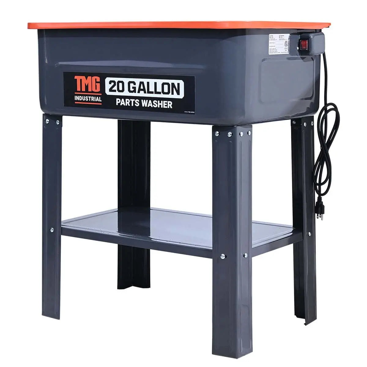 TMG Industrial 20 Gallon Parts Washer, 5’ Power Cord, 120V Pump, 4 GPM Flow, TMG-APW20